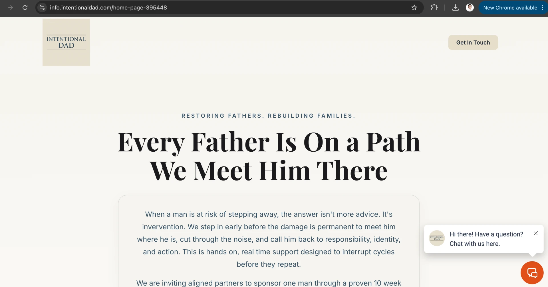 Intentional Dad Sponsorship Landing Page preview